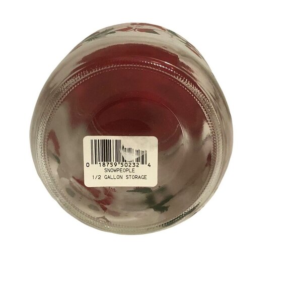 Vintage ANCHOR HOCKING Christmas Snowman Clear Glass Storage Canister Jar w/Lid - Picture 3 of 4